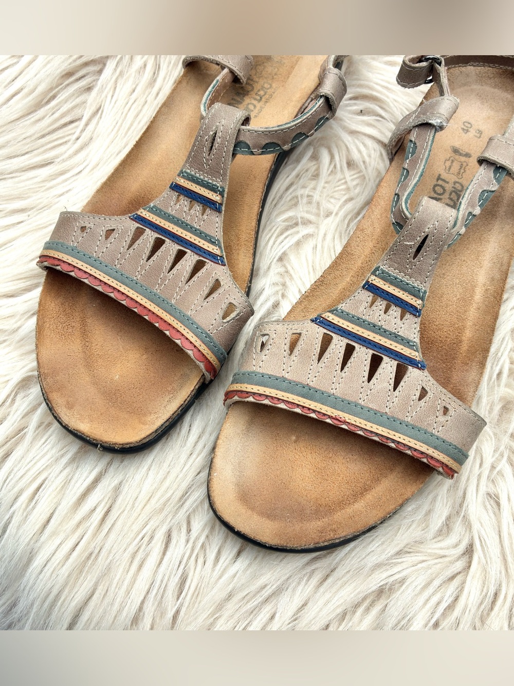 Naot Odelia Backstrap Sandals Khaki Beige/Sea Green Leather Women’s Sz 40, 9 US